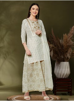 Abhishti embroidered kurta with brocade flare pants and dupatta-offwhite  - Image 5