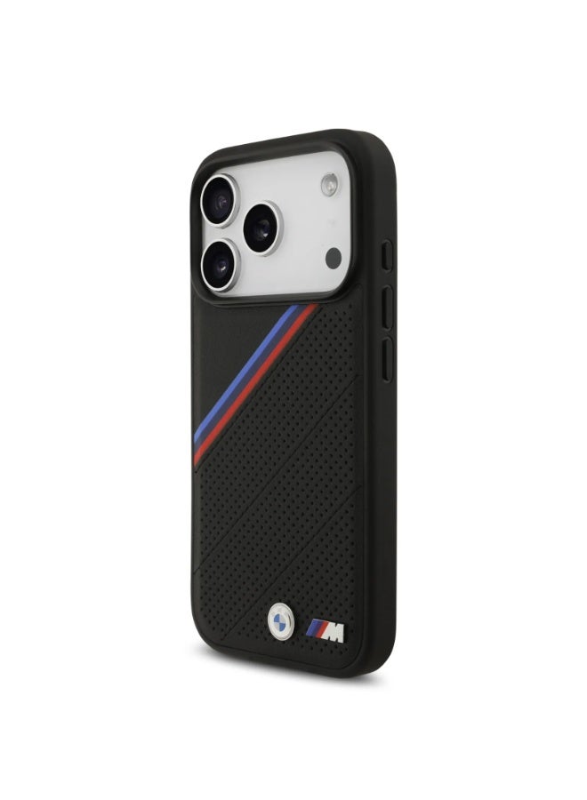 BMW iPhone 17 Pro Max MagSafe Case / PU Leather Cover With Tricolor Slanted  Stripes & Metal Logos - Image 5
