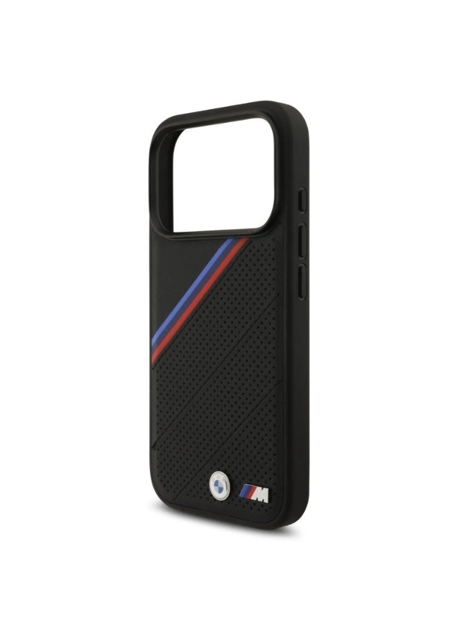 BMW iPhone 17 Pro Max MagSafe Case / PU Leather Cover With Tricolor Slanted  Stripes & Metal Logos - Image 3