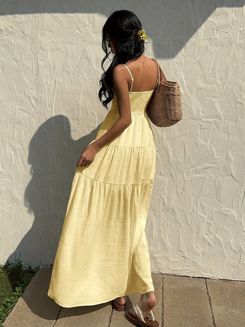 Textured Fabric, Ruched Elastic Waist, Sleeveless Dress, Loose-fitting Effect, Vacation Style - Image 4