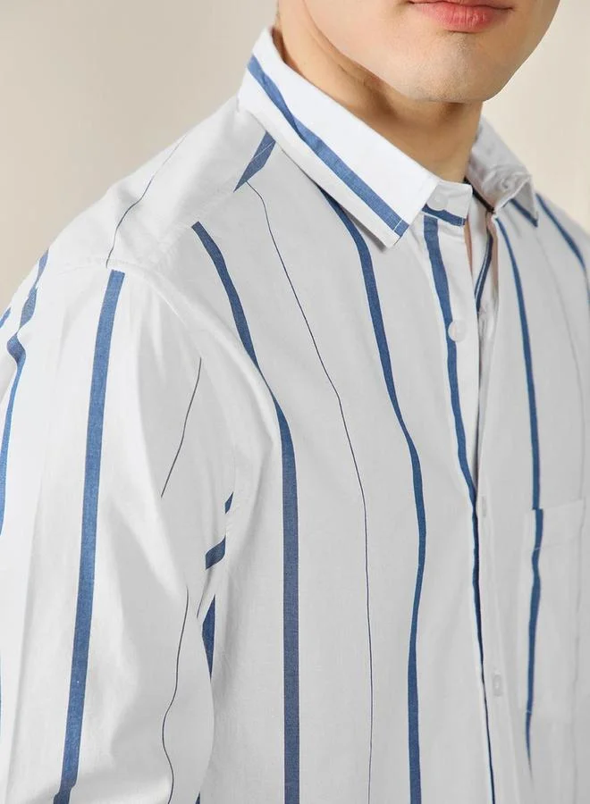 Dennis Lingo Striped Spread Collar Regular Fit Shirt by Styli