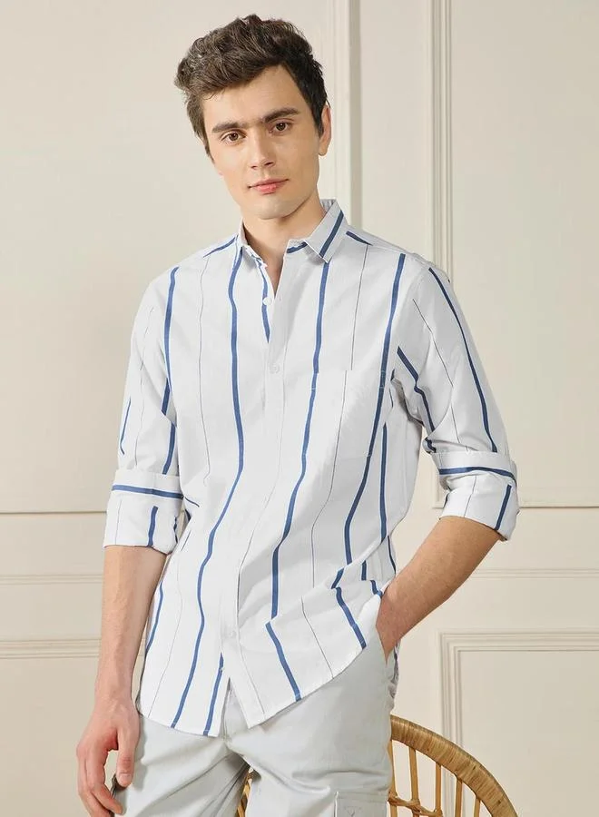 Dennis Lingo Striped Spread Collar Regular Fit Shirt by Styli