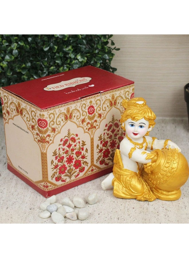 TIED RIBBONS TIED RIBBONS Gold Plated Krishna Idol Statue Figurine Showpiece Decorative Items for Home Decoration Pooja Room Living Room Bedroom Office Gifting (Gold)  - Image 4