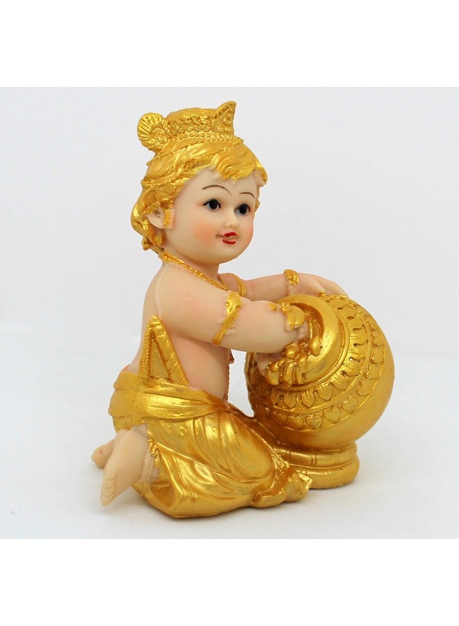 TIED RIBBONS TIED RIBBONS Gold Plated Krishna Idol Statue Figurine Showpiece Decorative Items for Home Decoration Pooja Room Living Room Bedroom Office Gifting (Gold)  - Image 3