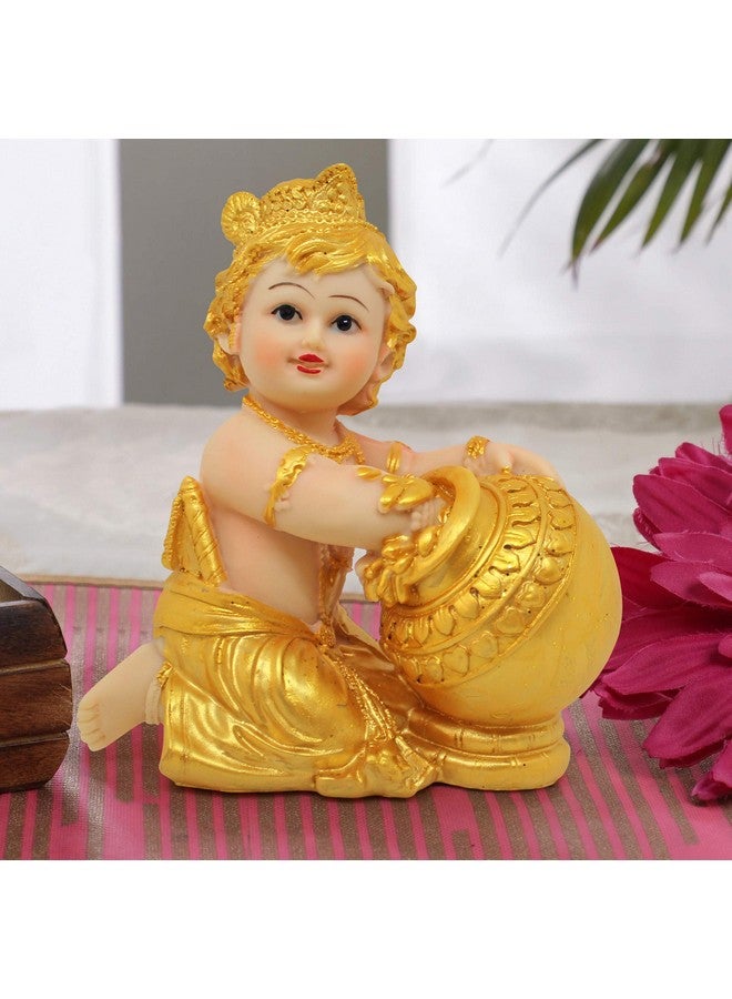 TIED RIBBONS TIED RIBBONS Gold Plated Krishna Idol Statue Figurine Showpiece Decorative Items for Home Decoration Pooja Room Living Room Bedroom Office Gifting (Gold)  - Image 1