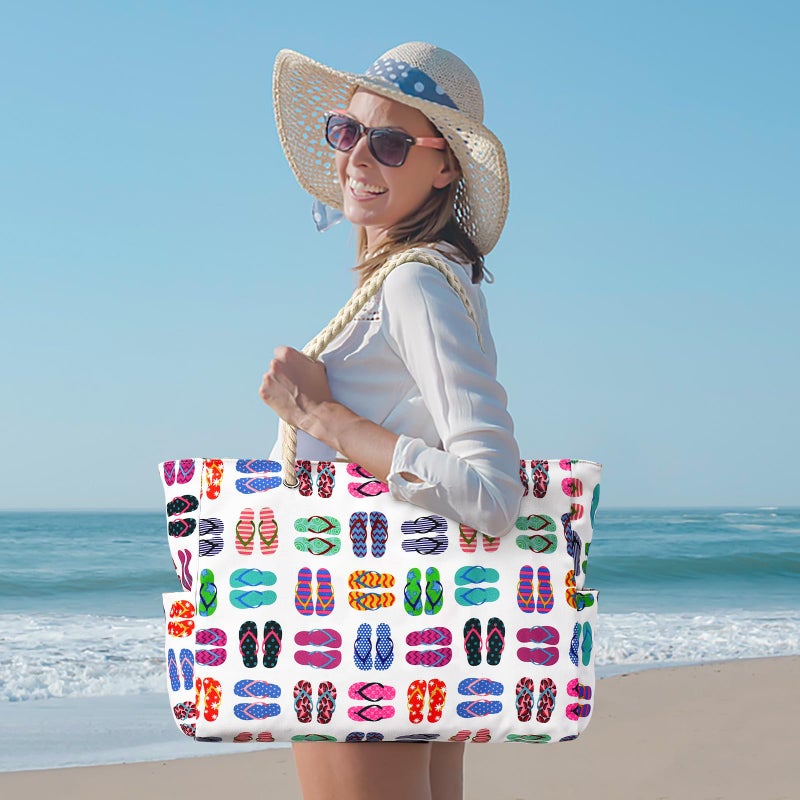 Becokan Beach Bags for Women Large Waterproof Sandproof Beach Tote Swim Pool Bag with Zipper - Image 3