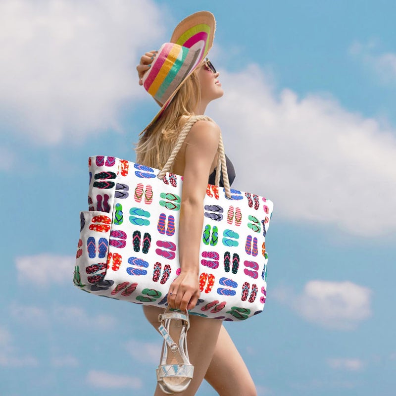 Becokan Beach Bags for Women Large Waterproof Sandproof Beach Tote Swim Pool Bag with Zipper - Image 2