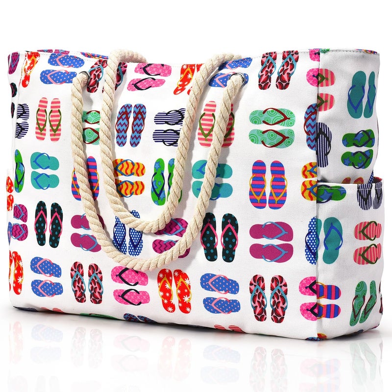 Becokan Beach Bags for Women Large Waterproof Sandproof Beach Tote Swim Pool Bag with Zipper - Image 1