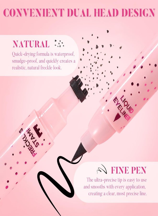 DAGEDA Eyeliner Freckle Pen, 2 in 1 Dark Brown Freckle Stamp and Black Liquid Eyeliner, Waterproof, Natural Lifelike Freckles Makeup, Soft Sopt Pen Magic Fake Freckles - Image 3