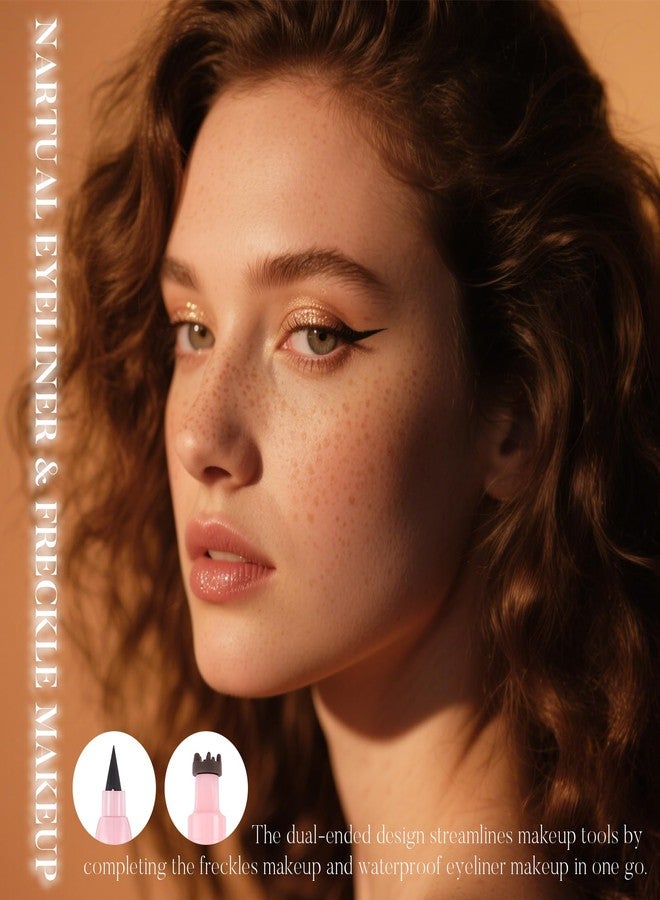 DAGEDA Eyeliner Freckle Pen, 2 in 1 Dark Brown Freckle Stamp and Black Liquid Eyeliner, Waterproof, Natural Lifelike Freckles Makeup, Soft Sopt Pen Magic Fake Freckles - Image 4