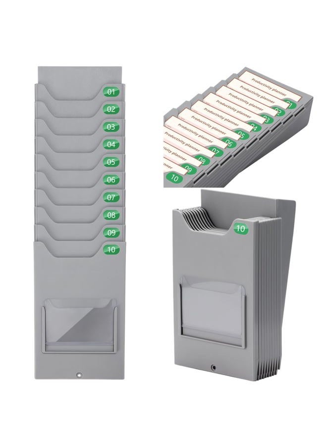 BATTIPAW Time Card Holder, 10-Slot Attendance Card Rack, Easy to Hang, Retractable Time Card Wall Holder Rack with Number Labels 01-10 - Image 1