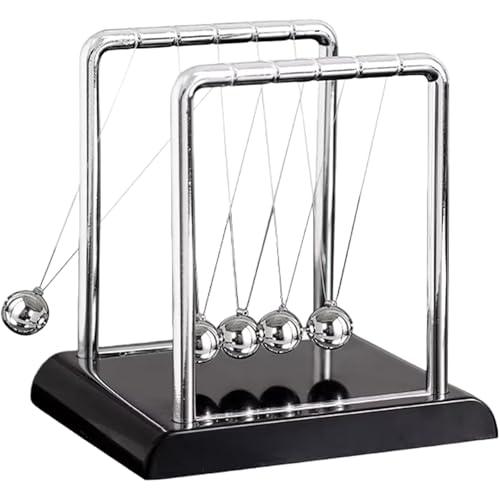 Yoqanr Newtons Cradle Balance BallsPendulum Balls with Black BaseNewtons Cradle PendulumDesk Decor for MenPhysics ToysMetal Creative Ornament CraftsMind Bending Desk Sculpture Black - Image 1