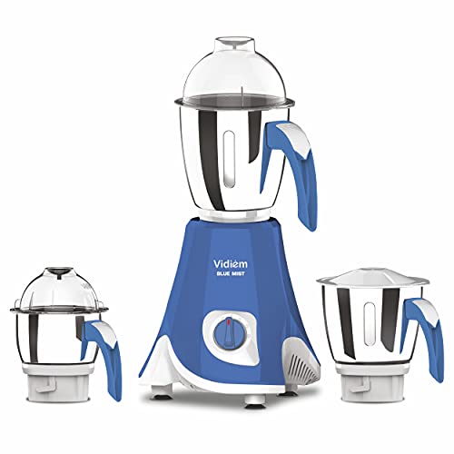 Vidiem Mixer Grinder 611 A Blue Mist | 650 Watts Mixer Grinder with 3 Leakproof Jars with self-lock for wet & dry spices chutneys & curries | 2 Years Warranty - Image 1