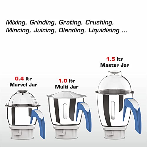 Vidiem Mixer Grinder 611 A Blue Mist | 650 Watts Mixer Grinder with 3 Leakproof Jars with self-lock for wet & dry spices chutneys & curries | 2 Years Warranty - Image 2
