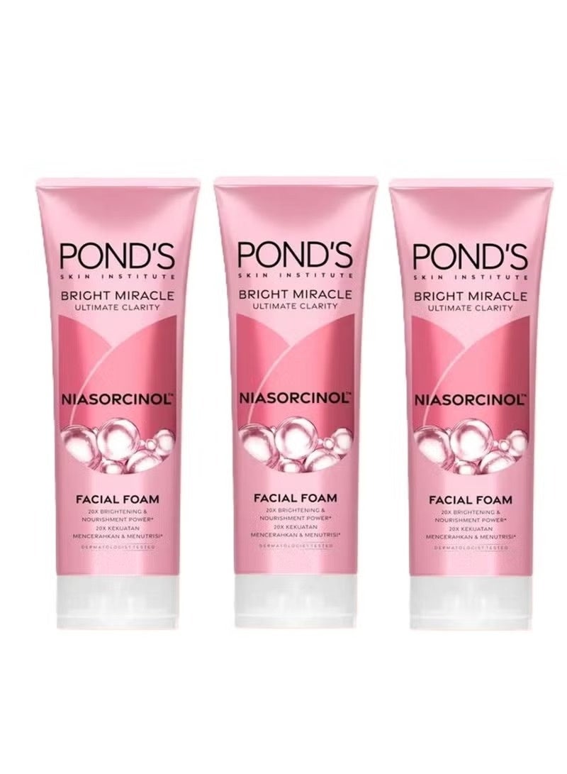 Pond's POND’S Bright Miracle Ultimate Clarity Niasorcinol Facial Foam 100g Pack of 3 | Latest & Upgraded Formula | 20x Brightening & Nourishment Power | Gently Deep Cleanse & Smooth Skin - Image 1