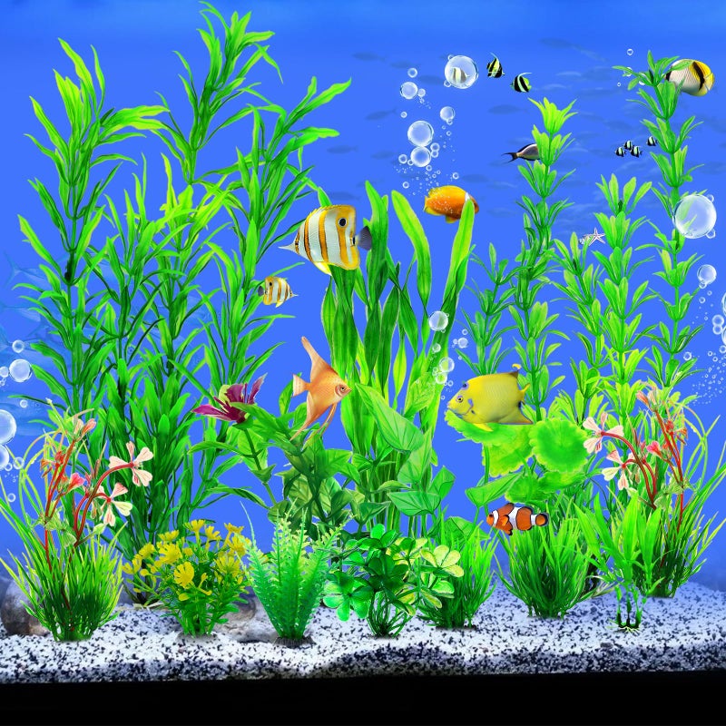 CousDUoBe 12pcs Fish Tank Accessories Aquarium Decorations Green Plants, Green Fish Tanks Decoration Plants, Fish Tank Decor, Aquarium Decor Plastic Plants - Image 4