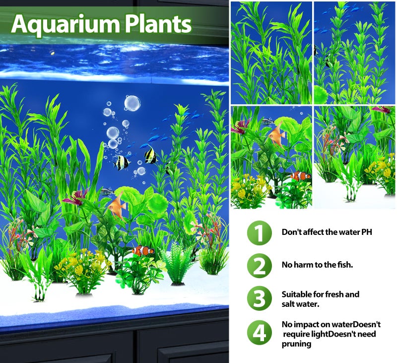 CousDUoBe 12pcs Fish Tank Accessories Aquarium Decorations Green Plants, Green Fish Tanks Decoration Plants, Fish Tank Decor, Aquarium Decor Plastic Plants - Image 5