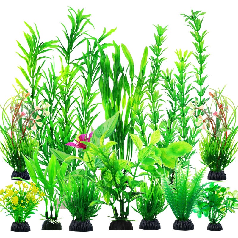 CousDUoBe 12pcs Fish Tank Accessories Aquarium Decorations Green Plants, Green Fish Tanks Decoration Plants, Fish Tank Decor, Aquarium Decor Plastic Plants - Image 1