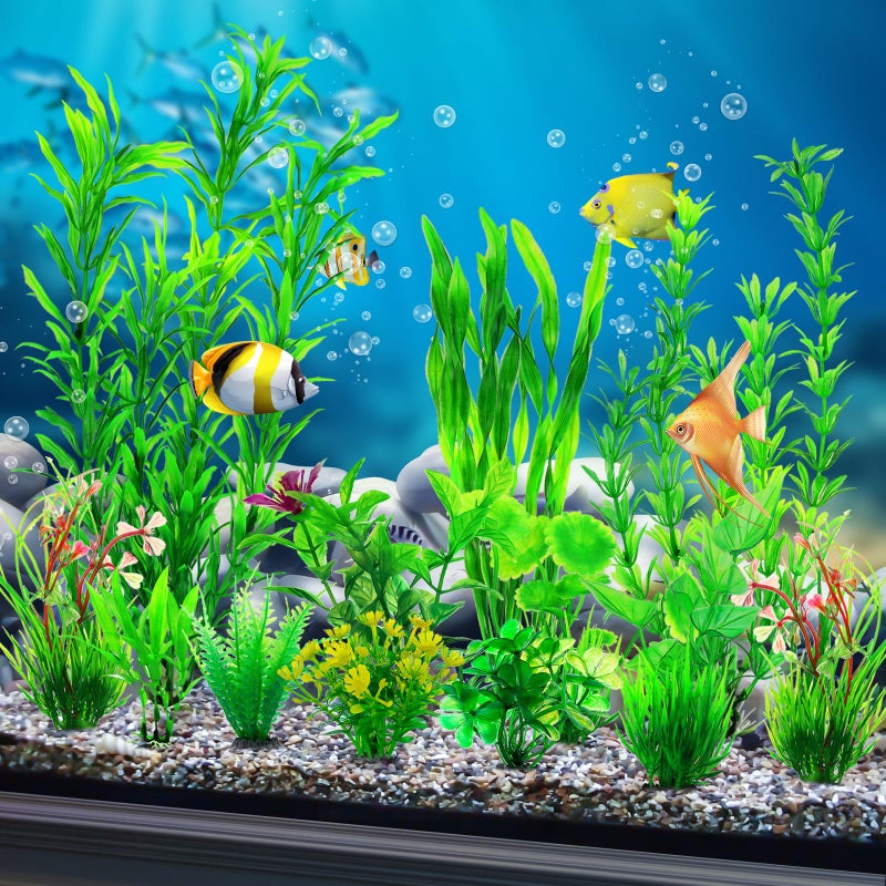 CousDUoBe 12pcs Fish Tank Accessories Aquarium Decorations Green Plants, Green Fish Tanks Decoration Plants, Fish Tank Decor, Aquarium Decor Plastic Plants - Image 3