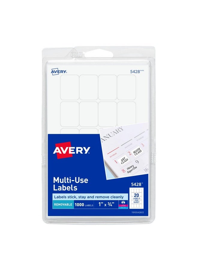 افيري ملصقات ذاتية اللصق وقابلة للإزالة من Avery، مقاس 0.75 × 1 بوصة، باللون الأبيض، 1000 لكل عبوة (05428)  - Image 1