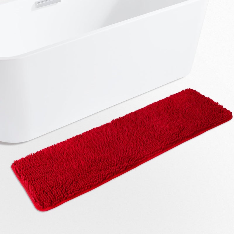 Yeaban Red 47 x 17 Bathroom Rug – Thick Chenille Bath Mats | Absorbent and Washable Bath Rug Non-Slip, Plush and Soft Rugs for Bathroom Floor, Shower, Sink - Image 1