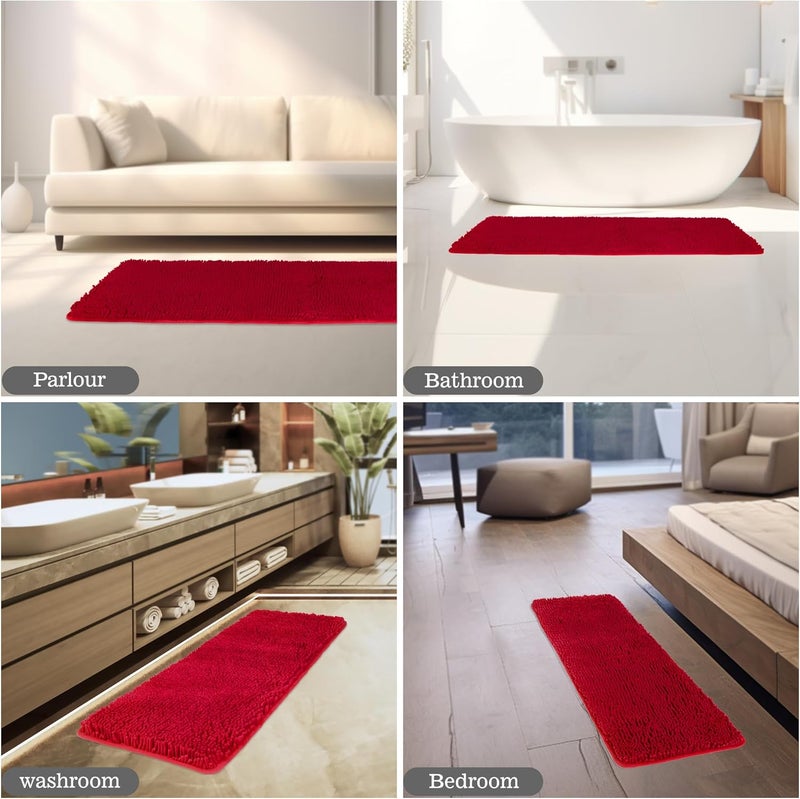 Yeaban Red 47 x 17 Bathroom Rug – Thick Chenille Bath Mats | Absorbent and Washable Bath Rug Non-Slip, Plush and Soft Rugs for Bathroom Floor, Shower, Sink - Image 5
