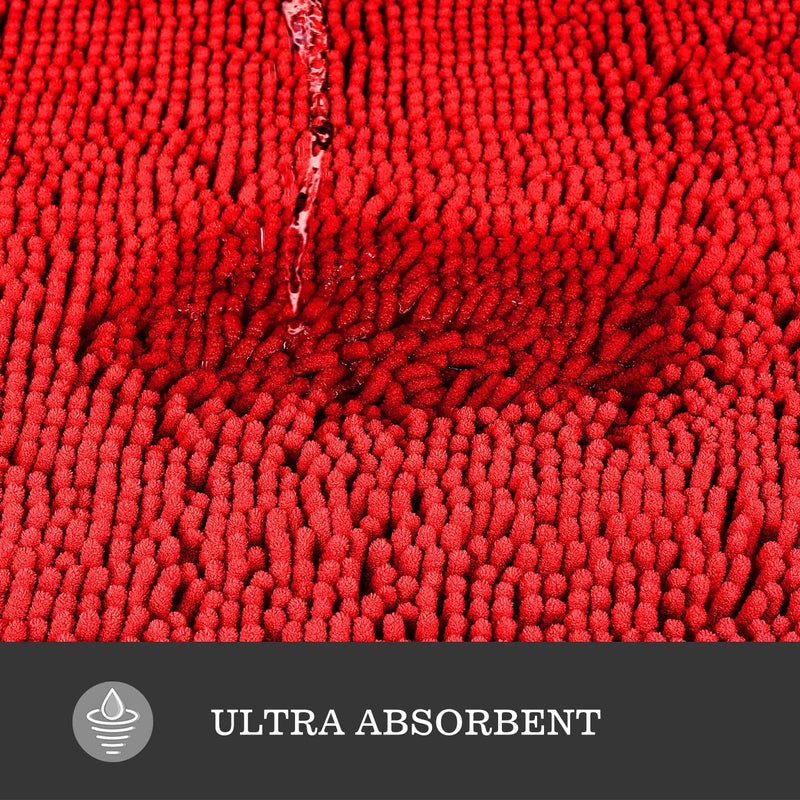Yeaban Red 47 x 17 Bathroom Rug – Thick Chenille Bath Mats | Absorbent and Washable Bath Rug Non-Slip, Plush and Soft Rugs for Bathroom Floor, Shower, Sink - Image 4