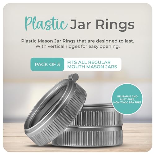 Mason Bottle Plastic Jar Rings (3-Pack) – Fits Regular-Mouth Mason Jars – Reusable, BPA-Free, Non-Toxic, Rust-Proof, Made in USA (Lid and Bottle Not Included) - Image 2