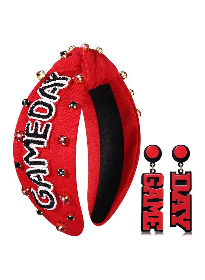 PHALIN Football Headband For Women Football Mom Accessories Enamel Football Charm Jeweled Rhinestone Knotted Headband Sport Game Day Headband Football Outfits (Game Day Red&Black) - Image 1