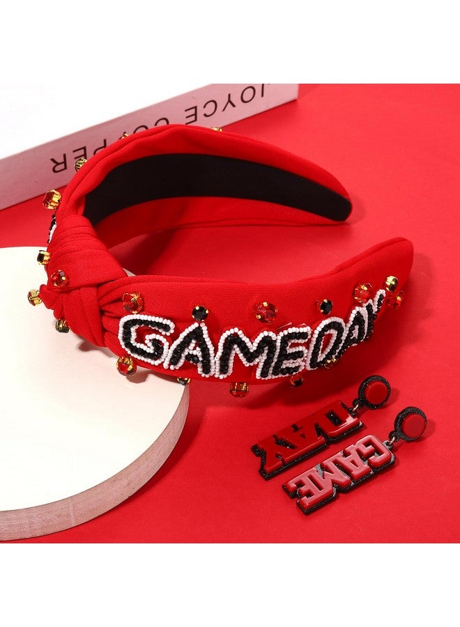 PHALIN Football Headband For Women Football Mom Accessories Enamel Football Charm Jeweled Rhinestone Knotted Headband Sport Game Day Headband Football Outfits (Game Day Red&Black) - Image 2