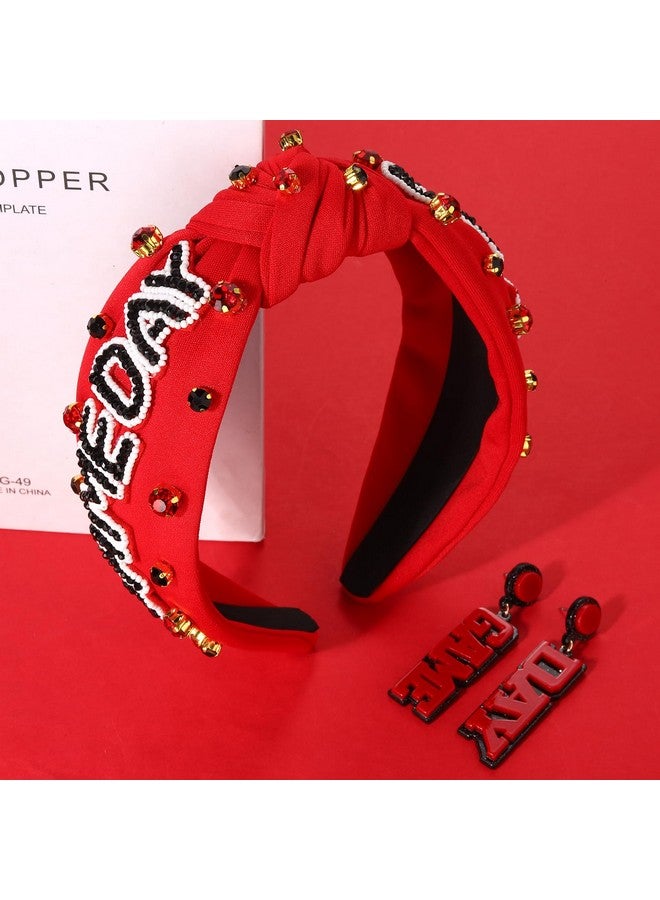 PHALIN Football Headband For Women Football Mom Accessories Enamel Football Charm Jeweled Rhinestone Knotted Headband Sport Game Day Headband Football Outfits (Game Day Red&Black) - Image 3