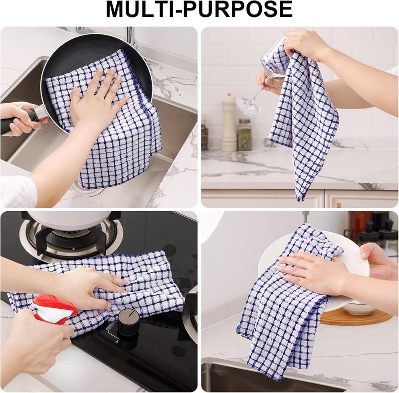 Kitinjoy Cotton 12 Pack Kitchen Towels and Dishcloths Sets 16 x 25 Inch  12 X 12 Inch Dish Towels Bulk Super Soft and Absorbent Hand Towels for Kitchen Drying Blue - Image 4