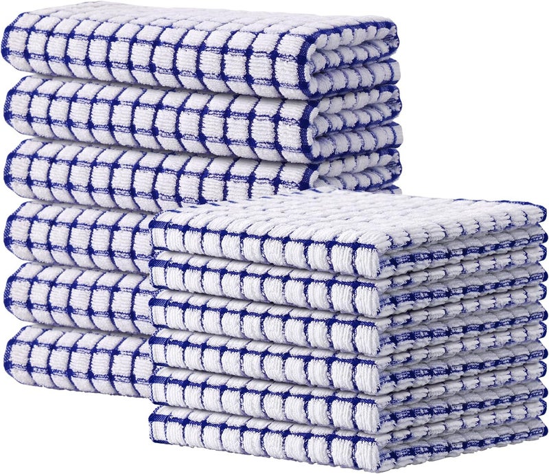 Kitinjoy Cotton 12 Pack Kitchen Towels and Dishcloths Sets 16 x 25 Inch  12 X 12 Inch Dish Towels Bulk Super Soft and Absorbent Hand Towels for Kitchen Drying Blue - Image 1