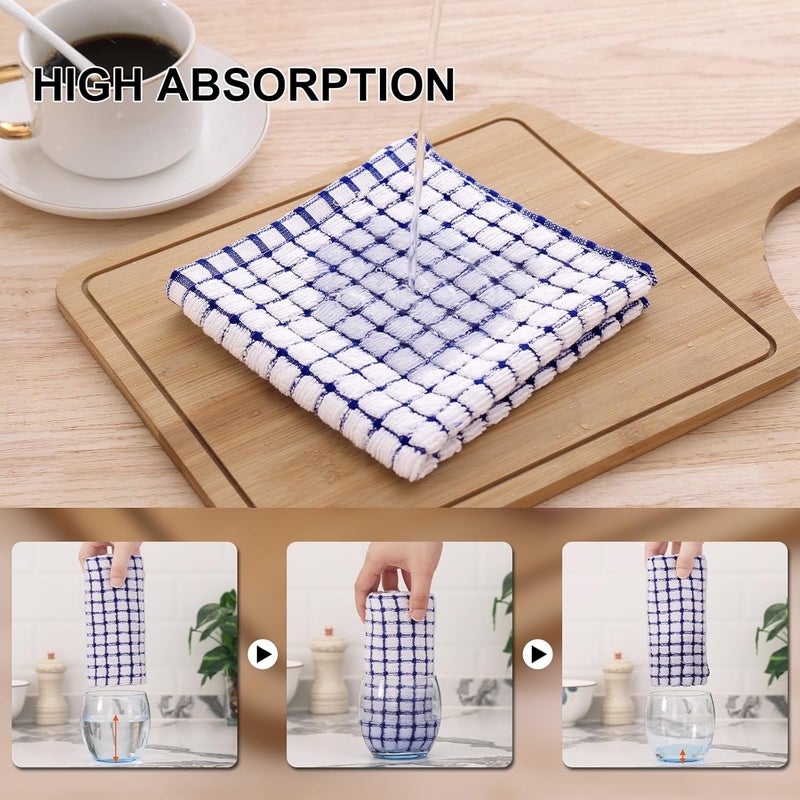 Kitinjoy Cotton 12 Pack Kitchen Towels and Dishcloths Sets 16 x 25 Inch  12 X 12 Inch Dish Towels Bulk Super Soft and Absorbent Hand Towels for Kitchen Drying Blue - Image 3