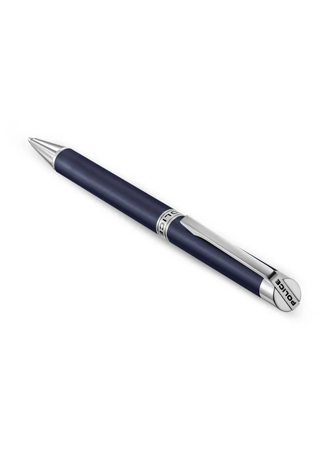 POLICE Felix Stainless Steel Trims Twist Ballpoint Pen for Men, Blue Ink