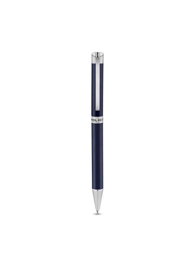 POLICE Felix Stainless Steel Trims Twist Ballpoint Pen for Men, Blue Ink