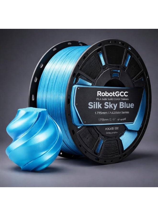 robotgcc PLA Silk Sky Blue 1.75mm 3D Printing Material 1KG Spool for FDM 3D Printer Glossy Finish Smooth Extrusion Stable Diameter Low Warping Strong Layer Adhesion Easy Print High Precision Consistent Flow Decorative Models DIY Projects Premium Surface Effect - Image 2