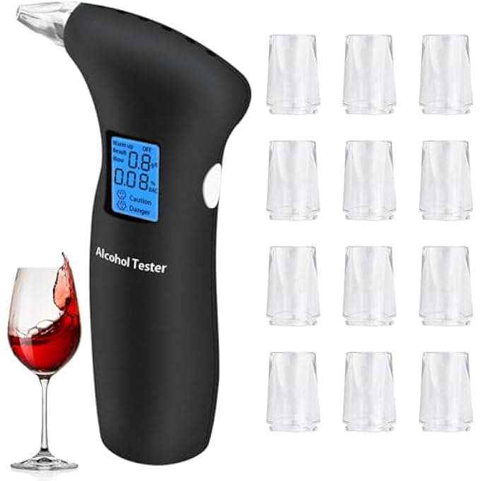 rayihni Digital Alcohol Detector with LCD Display and 12 Mouthpieces - Portable Breathalyzers for Accurate and Fast Testing - Image 1