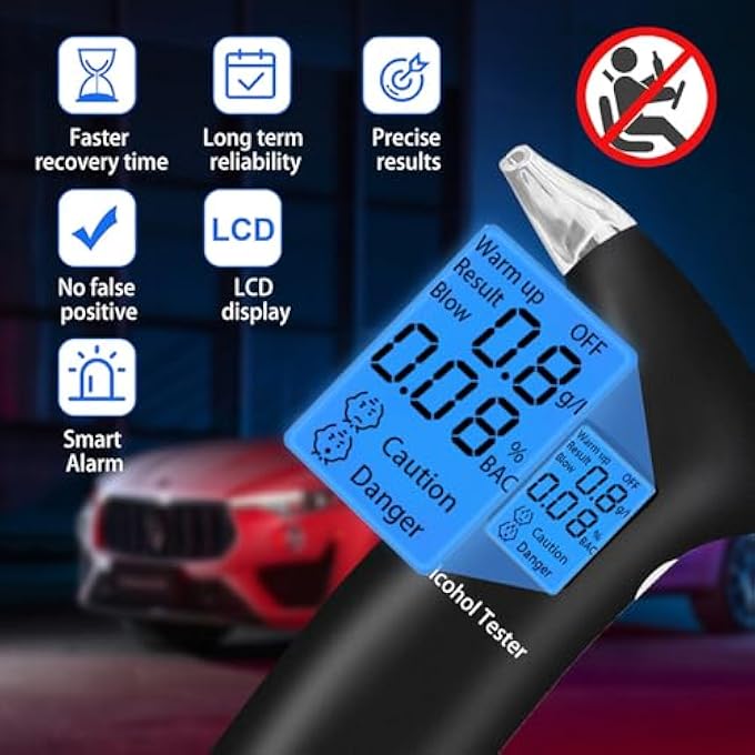rayihni Digital Alcohol Detector with LCD Display and 12 Mouthpieces - Portable Breathalyzers for Accurate and Fast Testing - Image 2