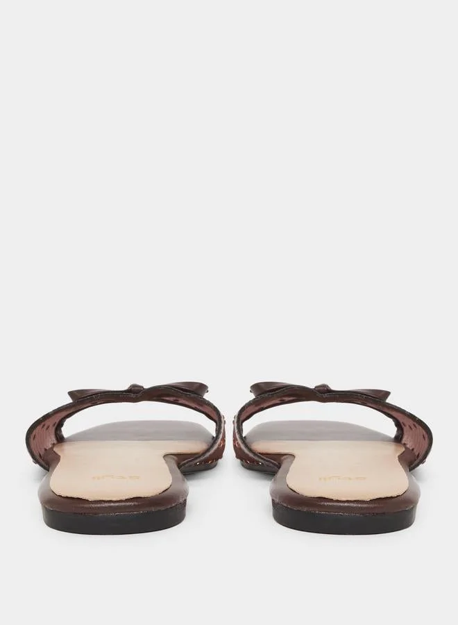 Styli Brown Studded Mesh Flat Sandals