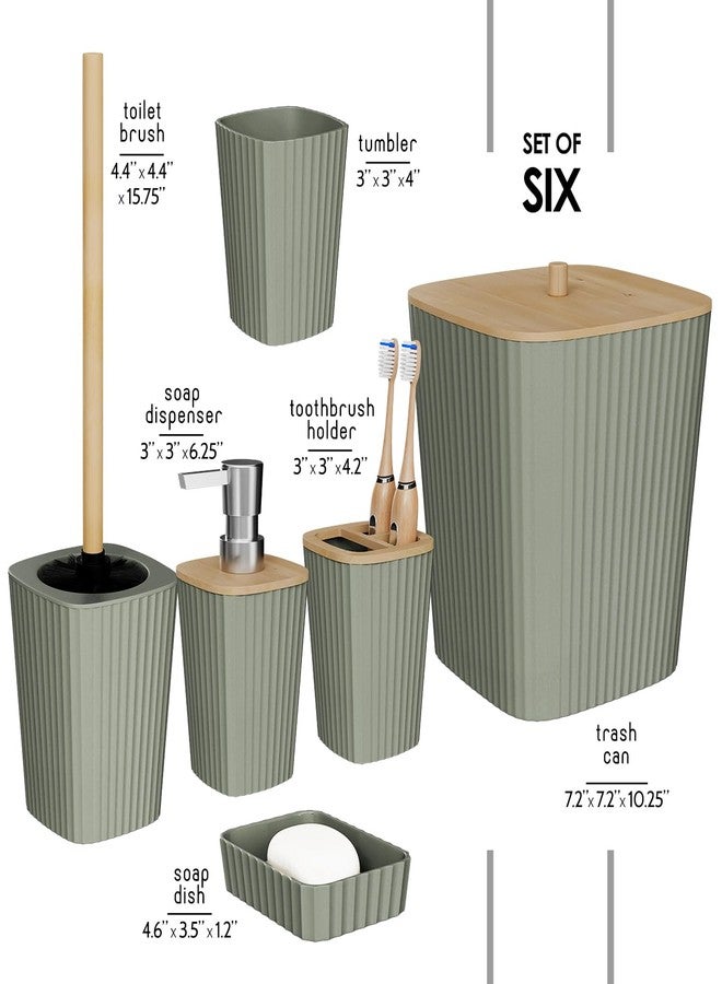 Clara Clark Bathroom Set - Sage Green Bathroom Accessories Set, 6PC Bathroom Accessory Set, Bathroom Sets with Toilet Brush, Trash Can & Soap Dispenser - Image 2