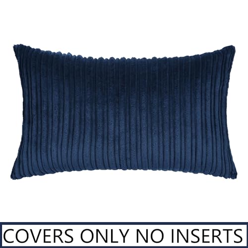UGS UGASA UGASA Velvet Soft Solid Corduroy Striped Decorative Throw Pillow Covers Set Cushion Case for Sofa/Bedroom/Car, 1 Pc, 12x20 Inch, Navy Blue - Image 5