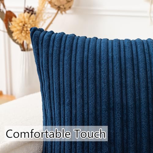 UGS UGASA UGASA Velvet Soft Solid Corduroy Striped Decorative Throw Pillow Covers Set Cushion Case for Sofa/Bedroom/Car, 1 Pc, 12x20 Inch, Navy Blue - Image 2