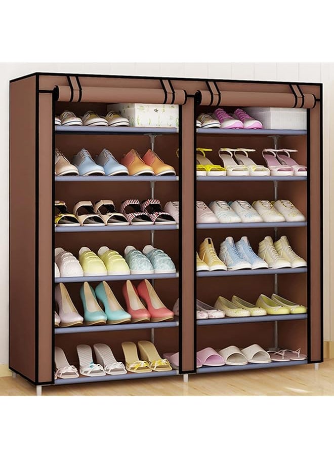Zaboon 6 Tier Shoe Rack Organizer For 36 Pair Shoes Double Rows 12 Lattices Free Standing Shoe Cabinet Storage Shelf Holder With Nonwoven Fabric Dustproof Coverlarge Portable Closet Shoe Tower  - Image 1