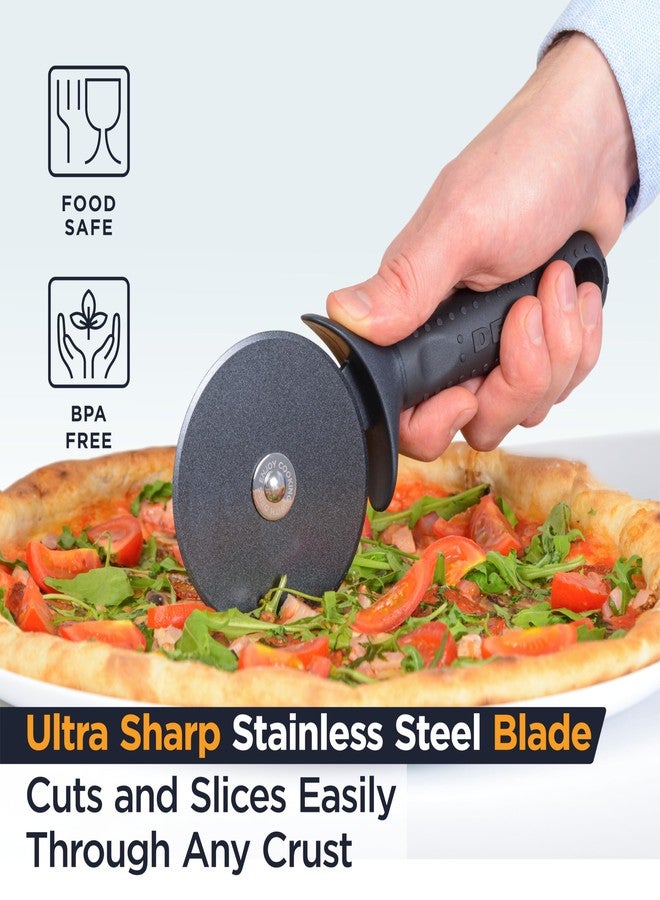 Deiss Lux Heavy Duty Pizza Cutter With Wheel Slicer- Stainless Steel Sharp Smooth Pizza Cutter Wheel With Easy Grip Non-Slip Handle, Dishwasher Safe (BLACK) - Image 4
