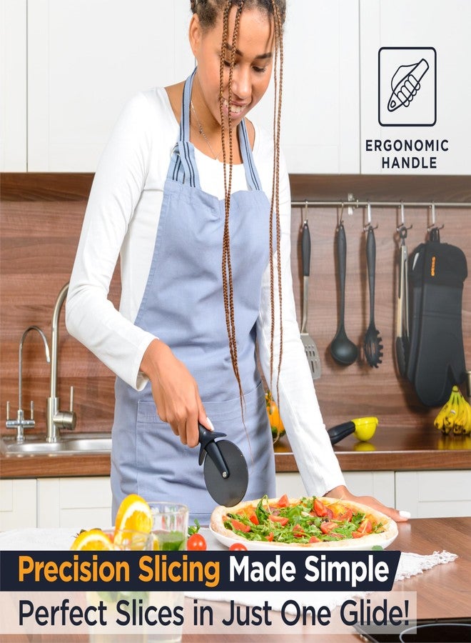 Deiss Lux Heavy Duty Pizza Cutter With Wheel Slicer- Stainless Steel Sharp Smooth Pizza Cutter Wheel With Easy Grip Non-Slip Handle, Dishwasher Safe (BLACK) - Image 2