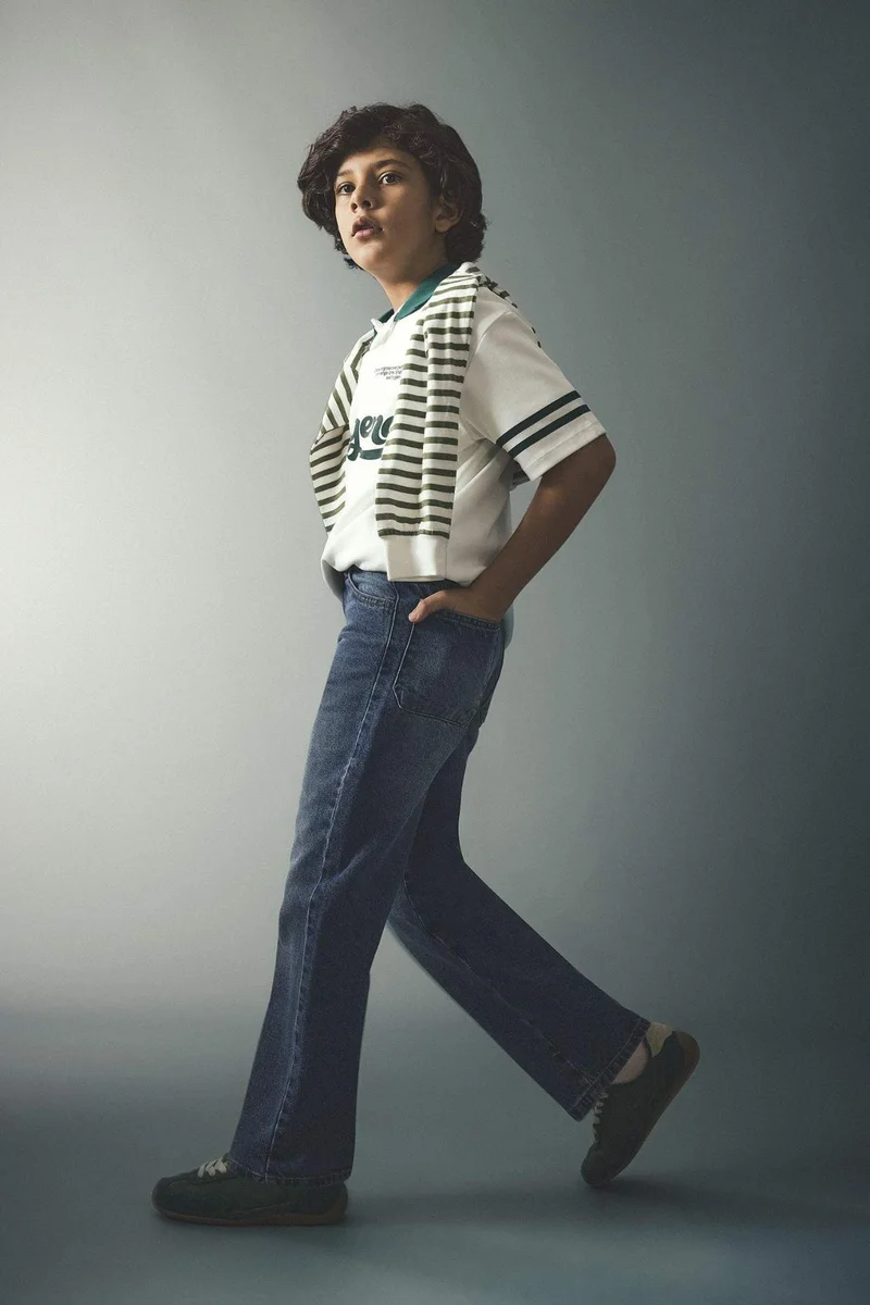 DeFacto Boy Slogan Print Short Sleeve Oversize Polo T-Shirt