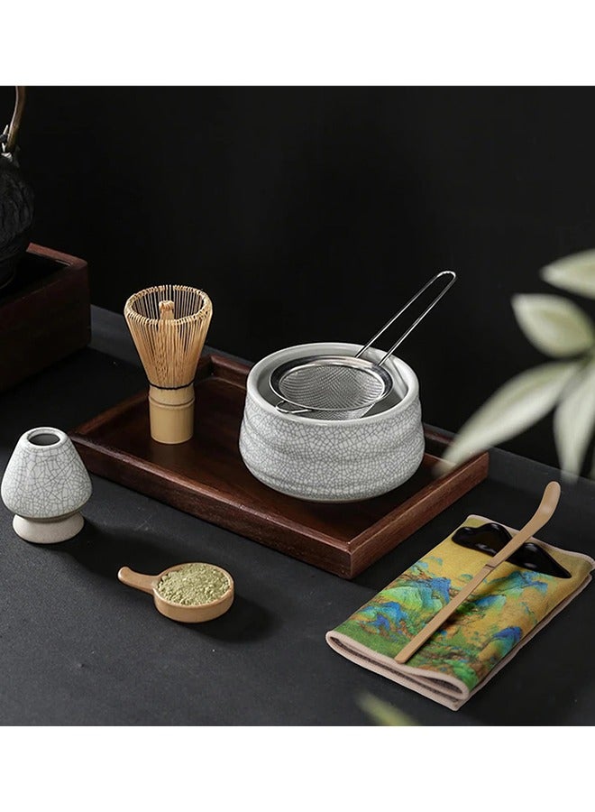 Japanese Matcha Tea Set, 7Pcs Matcha Whisk Set with Matcha Bowl, Matcha Bamboo Whisk, Scoop, Whisk Holder, Stainless Steel Tea Sifter, Tea Making Kit  - Image 2