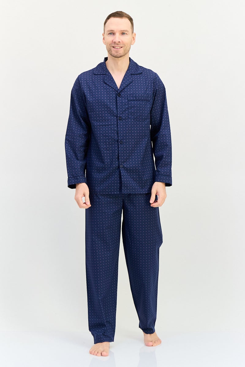 English Laundry Men 2 Pieces Allover Print Top And Pants Pyjama Set, Navy - Image 1