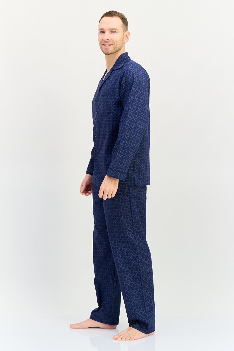 English Laundry Men 2 Pieces Allover Print Top And Pants Pyjama Set, Navy - Image 3